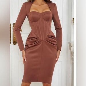 Milly Bridal Ruched Orange Midi Dress Sz M